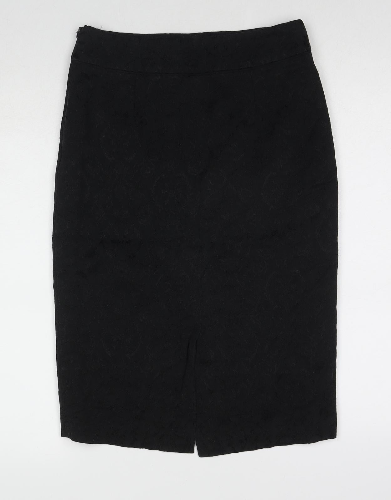 Monsoon Womens Black Cotton Straight & Pencil Skirt Size 8 Zip