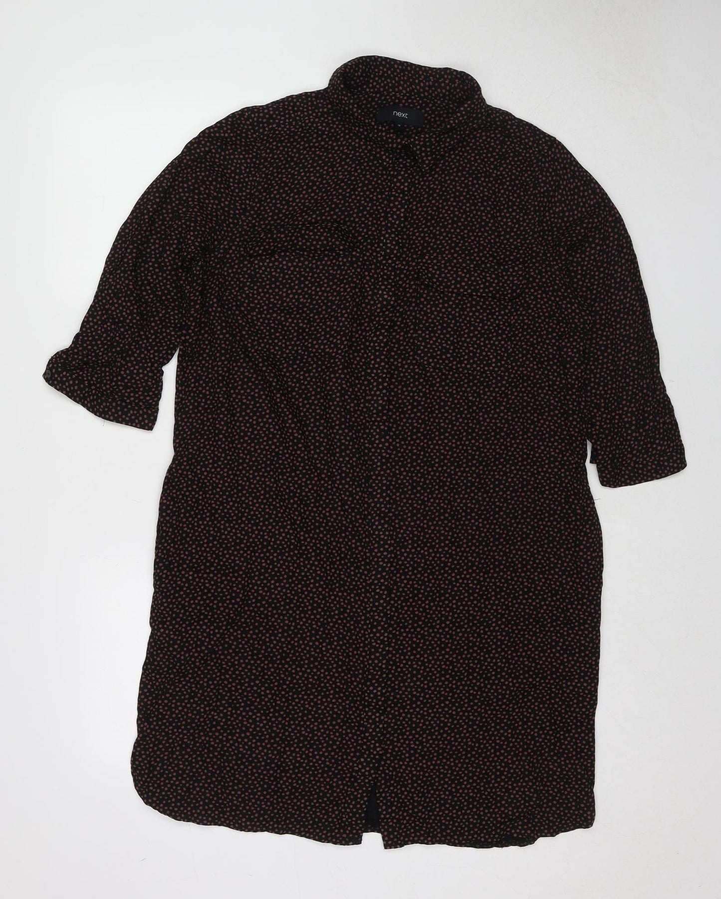 NEXT Womens Black Geometric Viscose Shirt Dress Size 18 Collared Button - Spotted