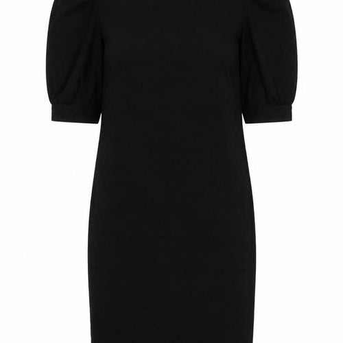 Dorothy Perkins Womens Black Polka Dot Cotton Pencil Dress Size 12 Mock Neck Zip - Puff Sleeve