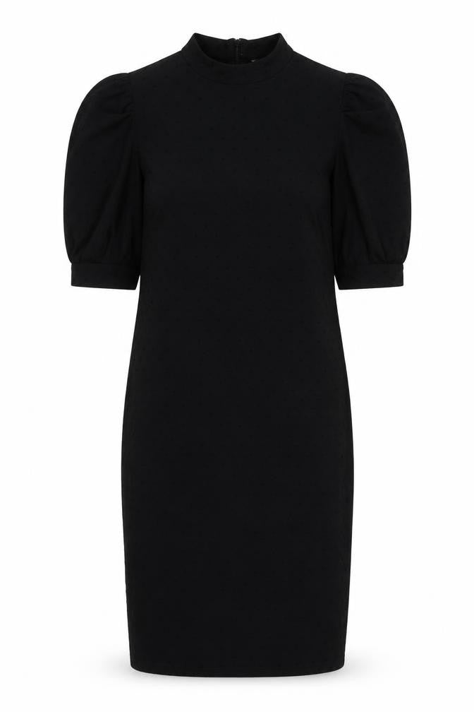 Dorothy Perkins Womens Black Polka Dot Cotton Pencil Dress Size 12 Mock Neck Zip - Puff Sleeve