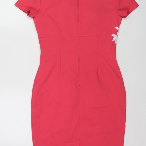 Paper Dolls London Womens Pink Polyester Pencil Dress Size 12 V-Neck Zip - Lace Embroidery