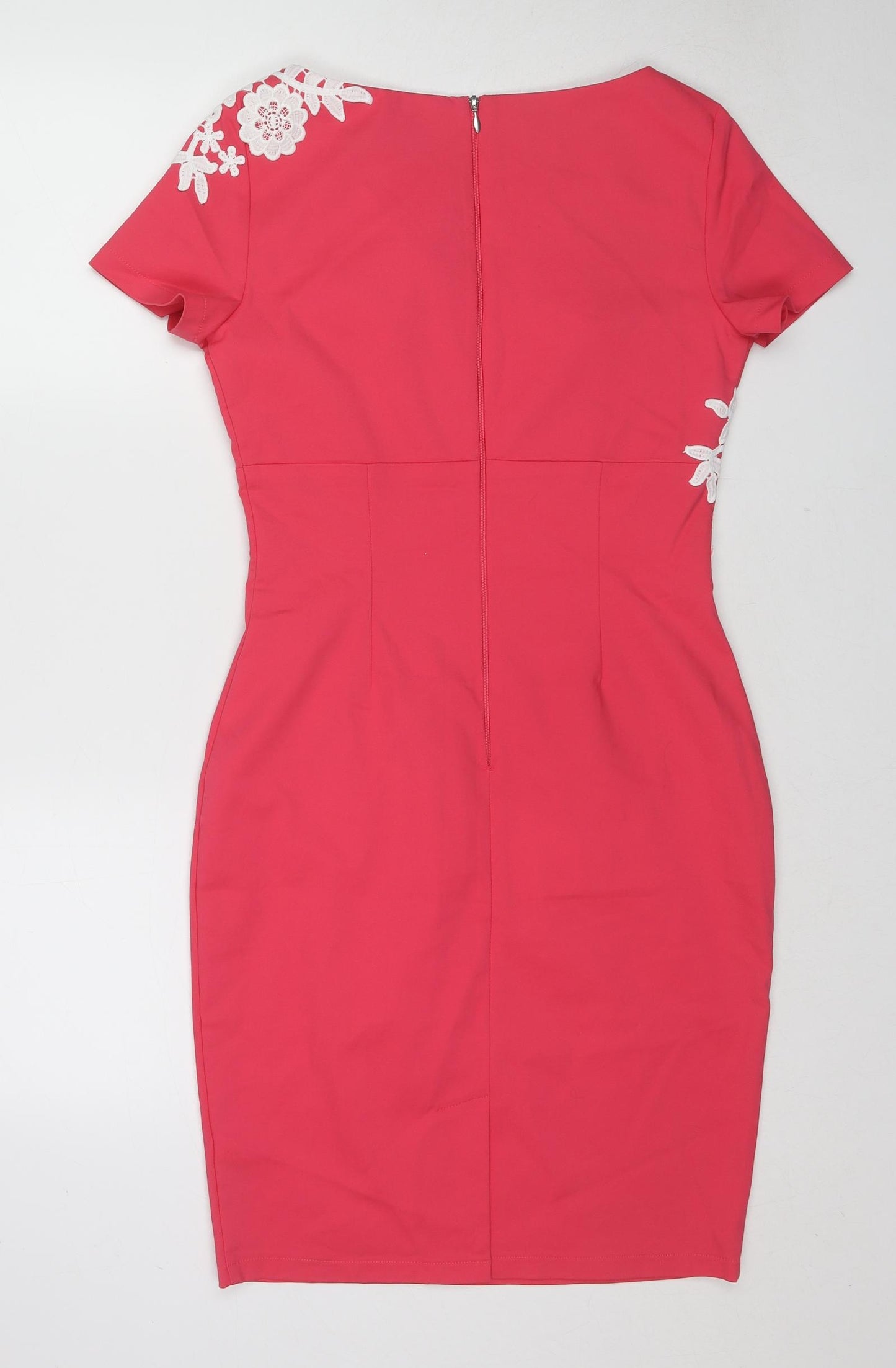 Paper Dolls London Womens Pink Polyester Pencil Dress Size 12 V-Neck Zip - Lace Embroidery