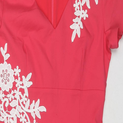 Paper Dolls London Womens Pink Polyester Pencil Dress Size 12 V-Neck Zip - Lace Embroidery