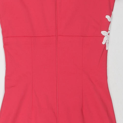 Paper Dolls London Womens Pink Polyester Pencil Dress Size 12 V-Neck Zip - Lace Embroidery