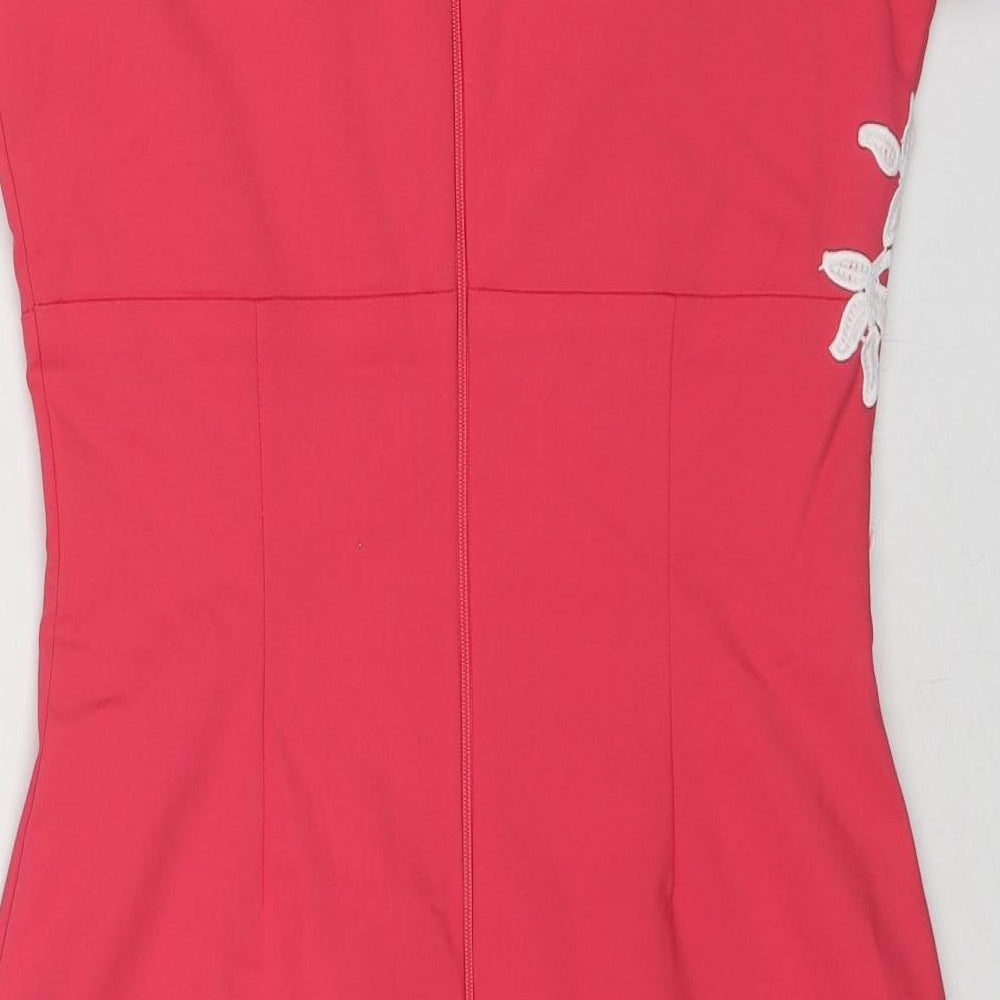 Paper Dolls London Womens Pink Polyester Pencil Dress Size 12 V-Neck Zip - Lace Embroidery