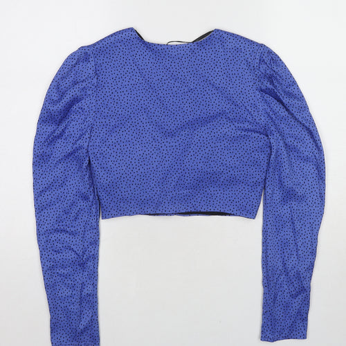 Zara Womens Blue Polka Dot Polyester Cropped Blouse Size S Sweetheart