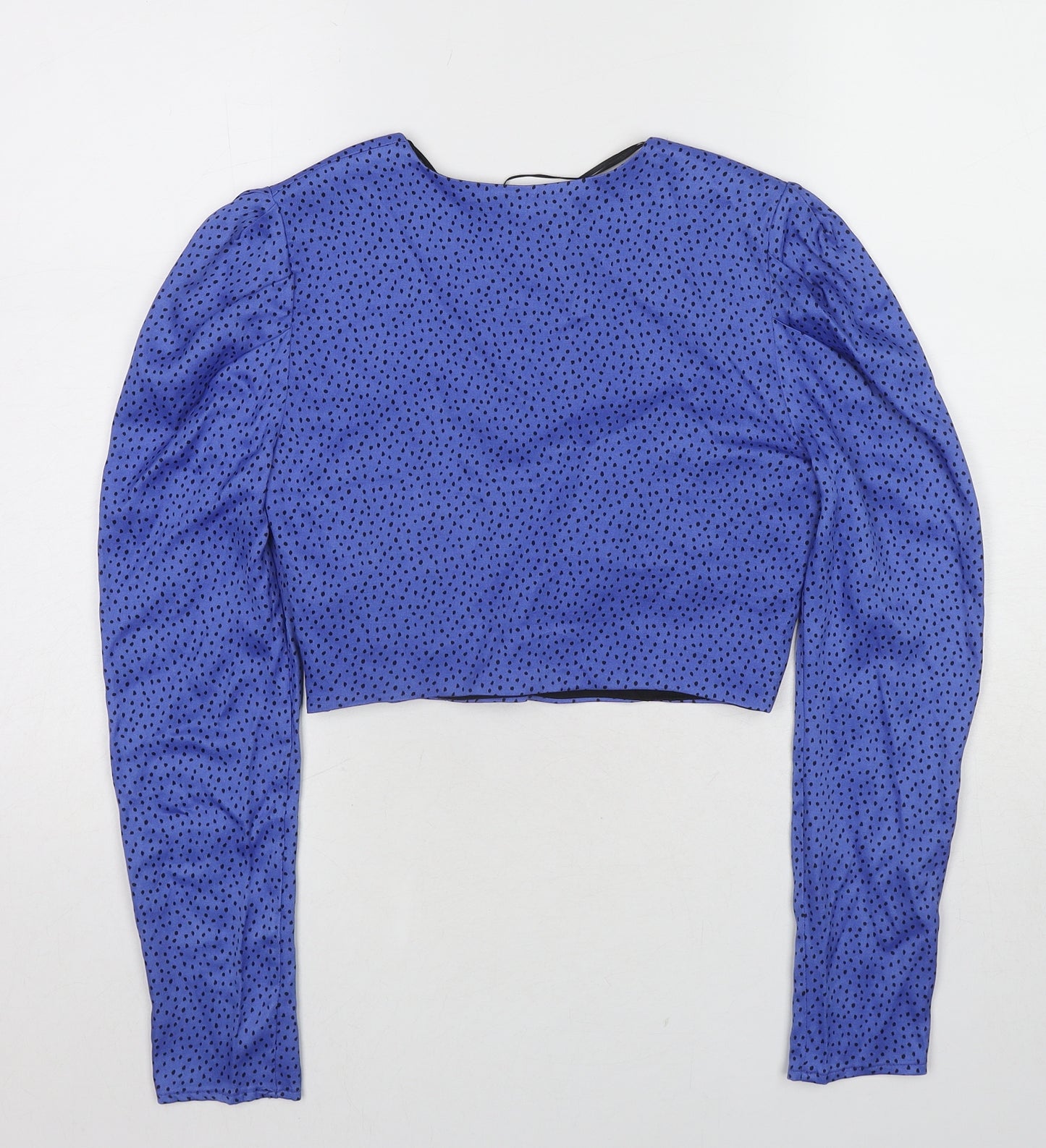 Zara Womens Blue Polka Dot Polyester Cropped Blouse Size S Sweetheart
