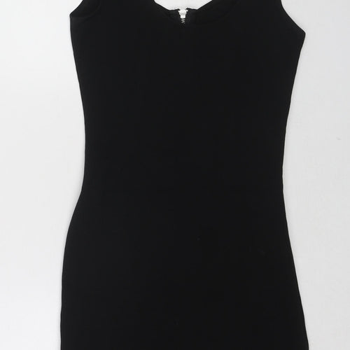 H&M Womens Black Cotton Mini Size 8 Scoop Neck Zip