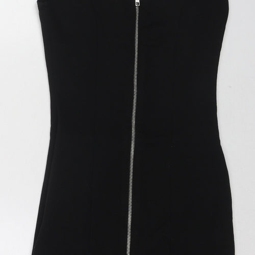 H&M Womens Black Cotton Mini Size 8 Scoop Neck Zip