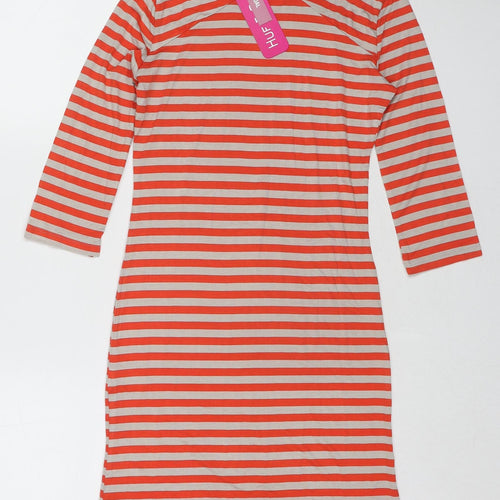 Huf&Dee Womens Red Striped Viscose T-Shirt Dress Size S High Neck Button
