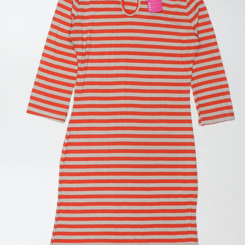 Huf&Dee Womens Red Striped Viscose T-Shirt Dress Size S High Neck Button