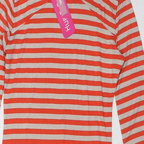 Huf&Dee Womens Red Striped Viscose T-Shirt Dress Size S High Neck Button