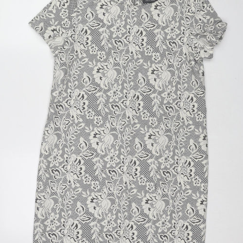 Pied A Terre Womens Grey Polyester Shift Size 10 Boat Neck Zip - Lace Overlay