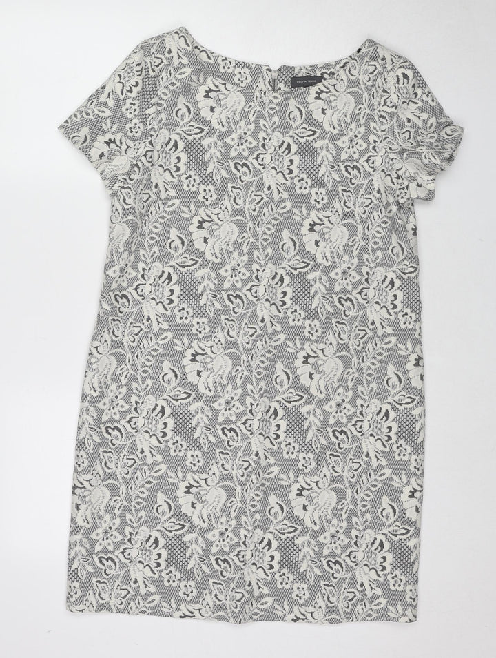 Pied A Terre Womens Grey Polyester Shift Size 10 Boat Neck Zip - Lace Overlay