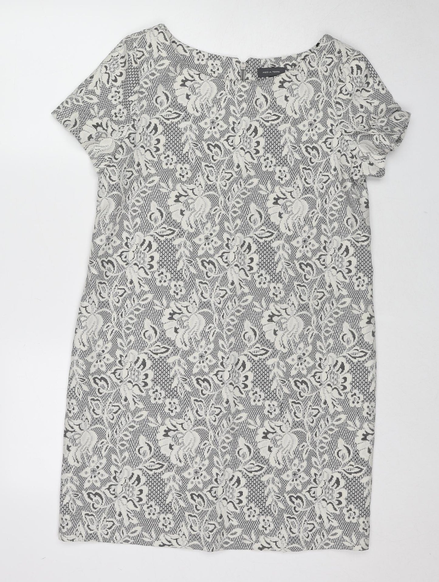 Pied A Terre Womens Grey Polyester Shift Size 10 Boat Neck Zip - Lace Overlay