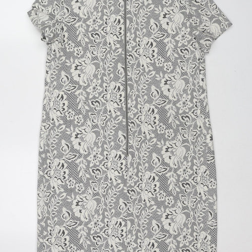 Pied A Terre Womens Grey Polyester Shift Size 10 Boat Neck Zip - Lace Overlay
