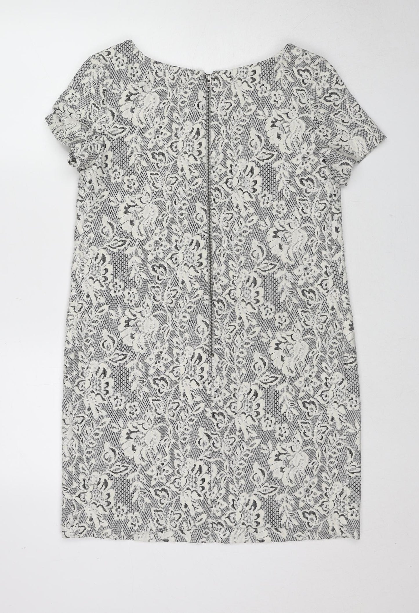 Pied A Terre Womens Grey Polyester Shift Size 10 Boat Neck Zip - Lace Overlay