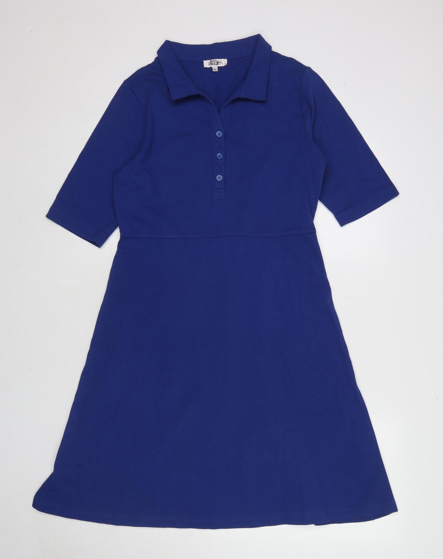 Patra Womens Blue Cotton A-Line Size S Collared Button