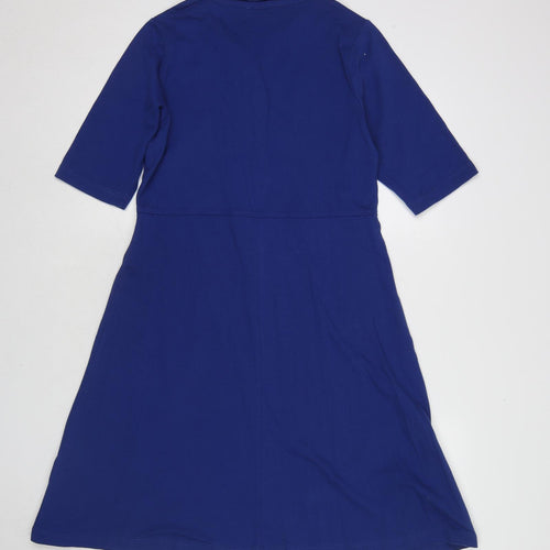 Patra Womens Blue Cotton A-Line Size S Collared Button