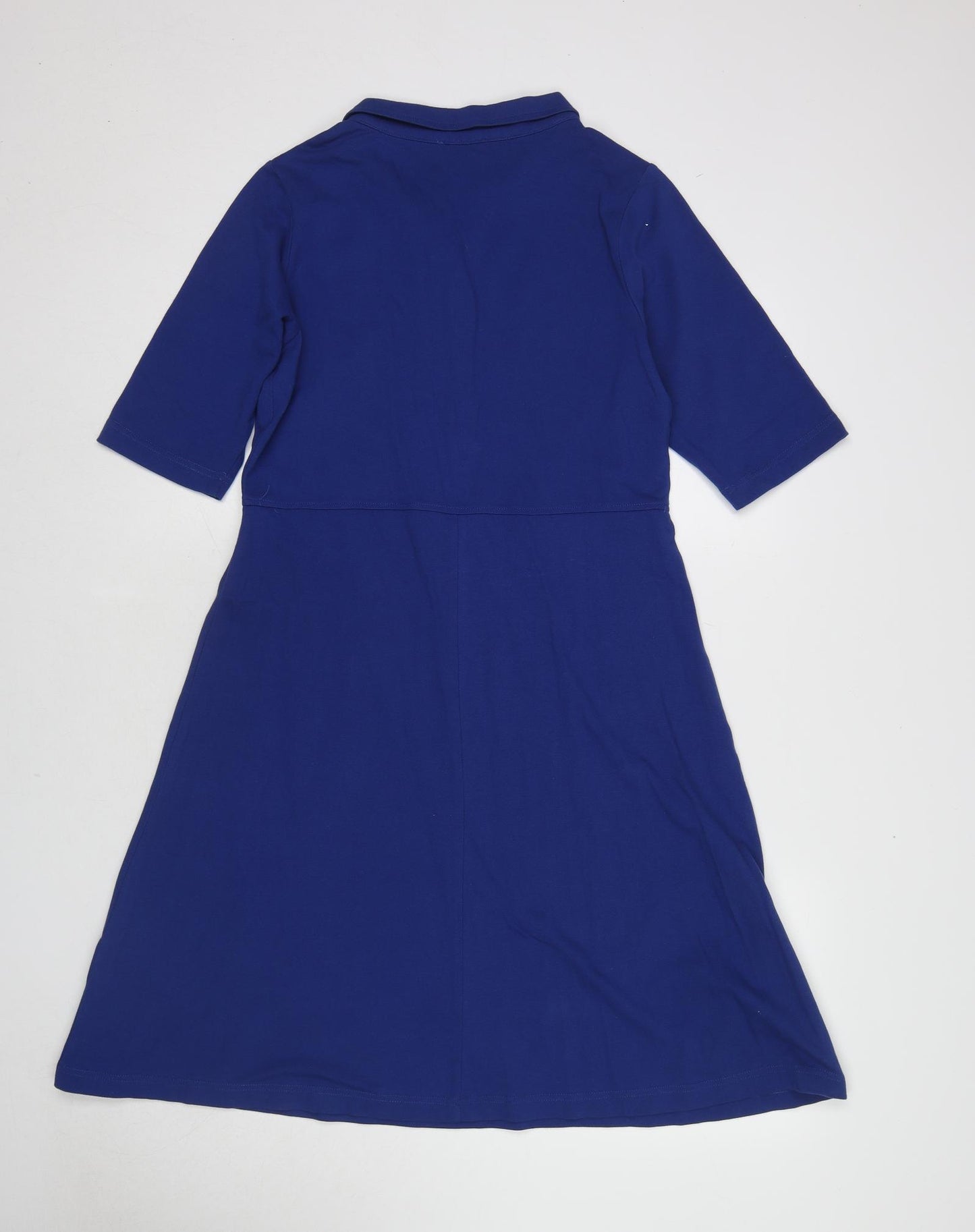 Patra Womens Blue Cotton A-Line Size S Collared Button