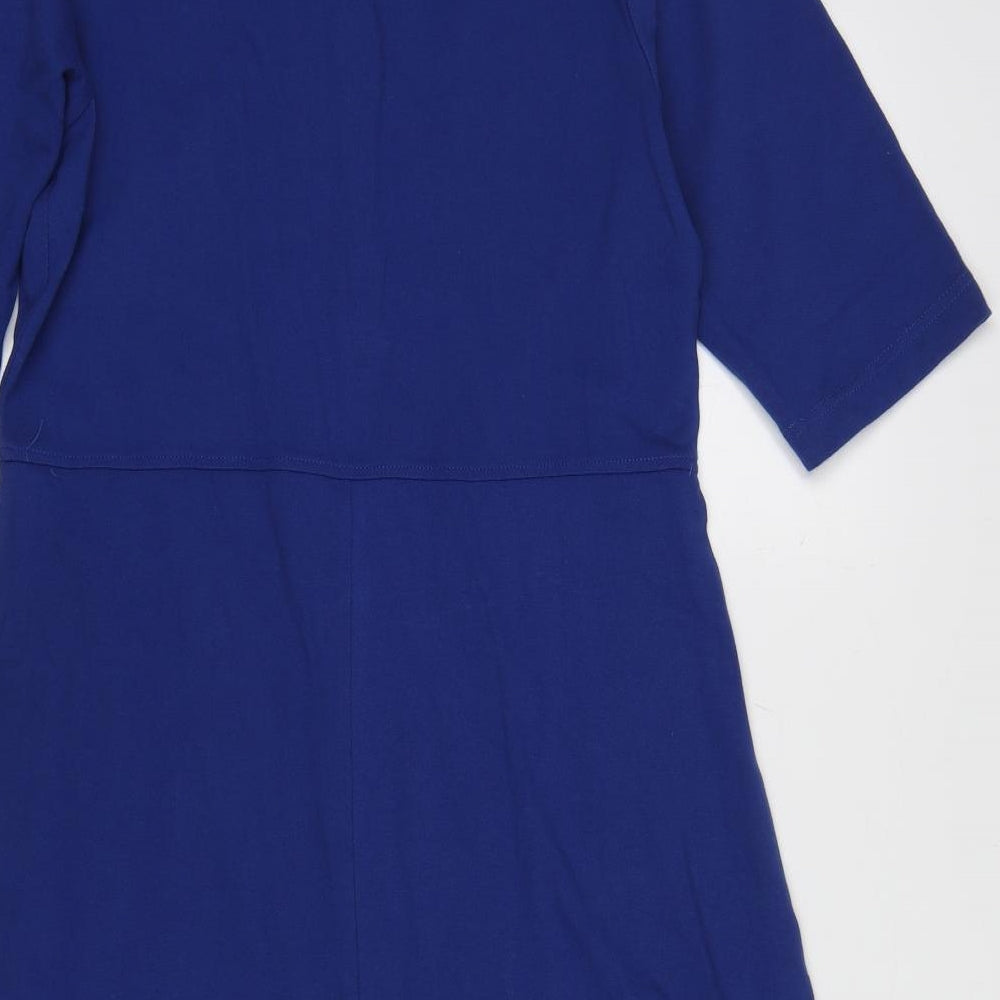 Patra Womens Blue Cotton A-Line Size S Collared Button