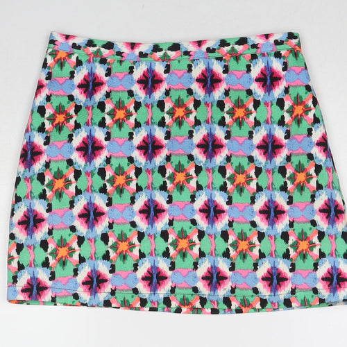 Fashion Union Womens Multicoloured Geometric Polyester A-Line Skirt Size 10 Zip