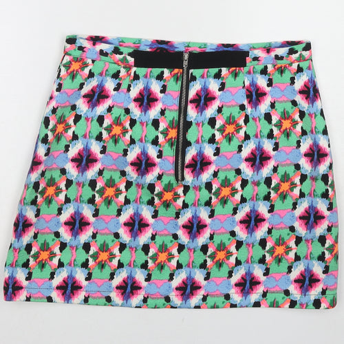 Fashion Union Womens Multicoloured Geometric Polyester A-Line Skirt Size 10 Zip