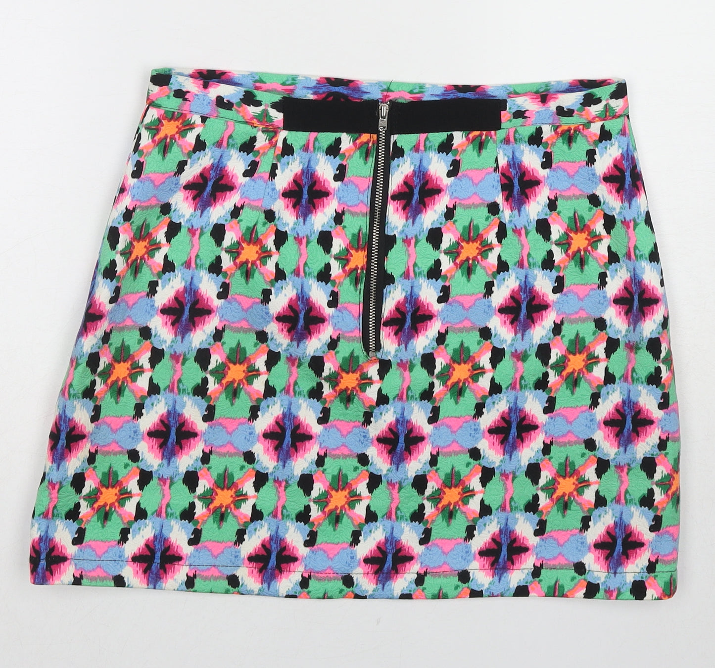 Fashion Union Womens Multicoloured Geometric Polyester A-Line Skirt Size 10 Zip