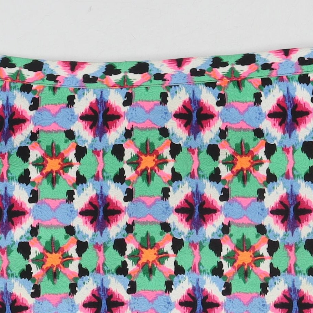 Fashion Union Womens Multicoloured Geometric Polyester A-Line Skirt Size 10 Zip