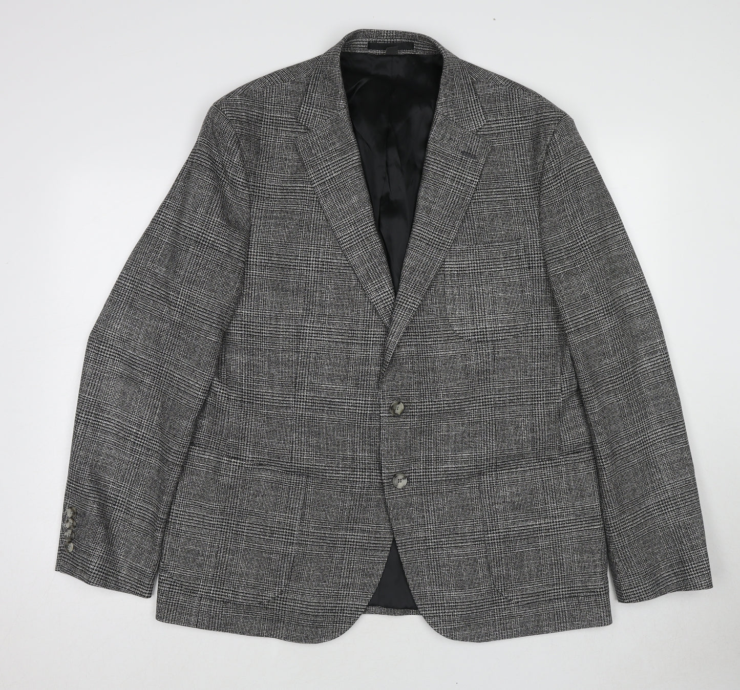 Marks and Spencer Mens Grey Plaid Polyacrylate Fibre Jacket Blazer Size 44 Regular