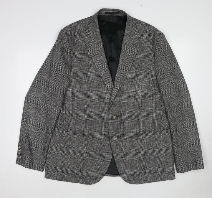 Marks and Spencer Mens Grey Plaid Polyacrylate Fibre Jacket Blazer Size 44 Regular