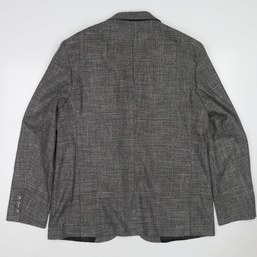Marks and Spencer Mens Grey Plaid Polyacrylate Fibre Jacket Blazer Size 44 Regular