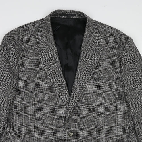 Marks and Spencer Mens Grey Plaid Polyacrylate Fibre Jacket Blazer Size 44 Regular