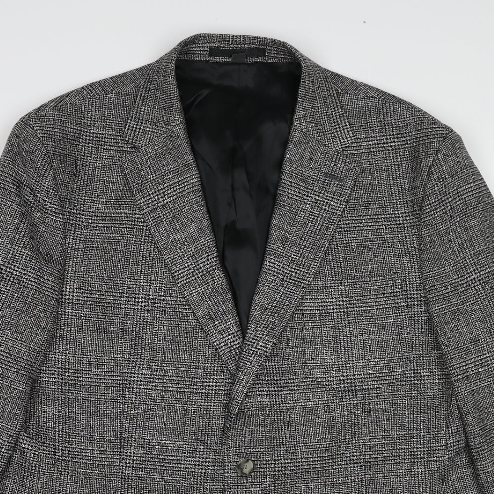 Marks and Spencer Mens Grey Plaid Polyacrylate Fibre Jacket Blazer Size 44 Regular