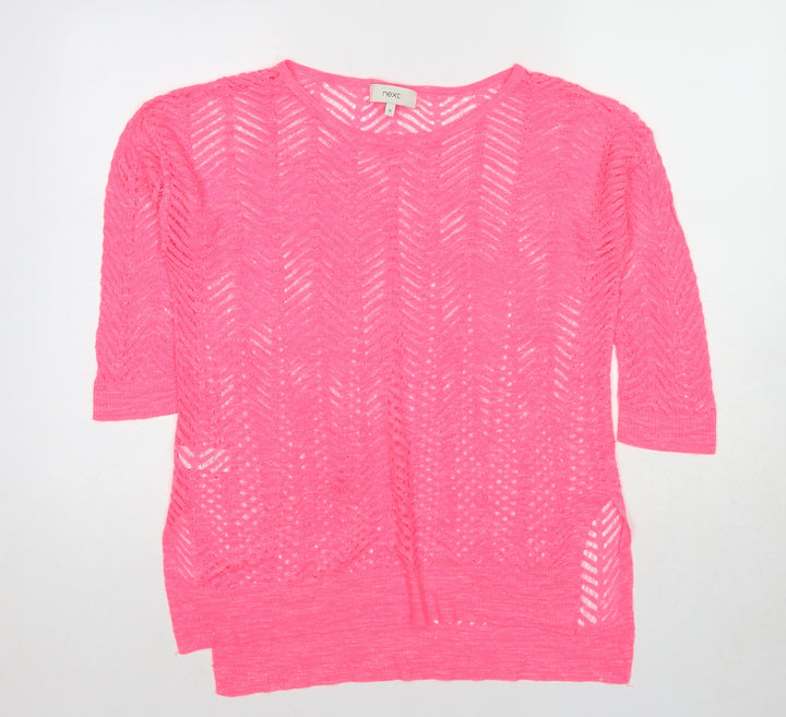NEXT Womens Pink Round Neck Geometric Cotton Pullover Jumper Size 12