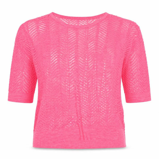 Front view of Next women’s pink round neck geometric cotton jumper, size UK 12