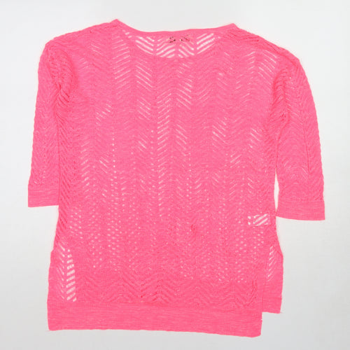 NEXT Womens Pink Round Neck Geometric Cotton Pullover Jumper Size 12
