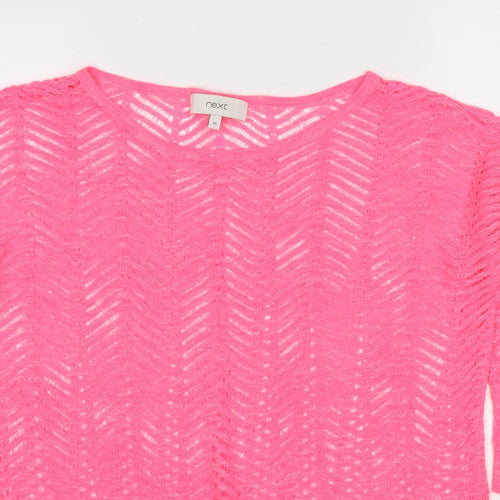 NEXT Womens Pink Round Neck Geometric Cotton Pullover Jumper Size 12
