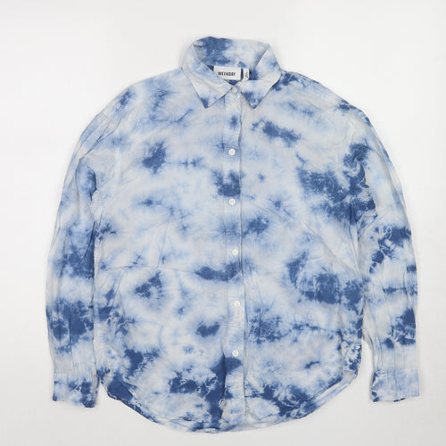 Weekday Mens Blue Geometric Cotton Button-Up Size XS Collared Button - Tie Dye