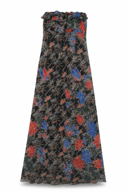 Front view of Topshop women’s multicoloured geometric cotton a-line, size S, off the shoulder pullover