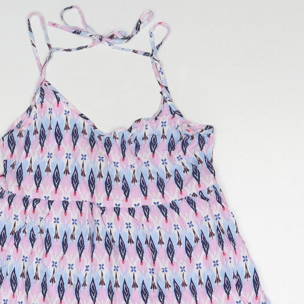 Divided by H&M Womens Multicoloured Geometric Viscose Basic Tank Size 10 Round Neck