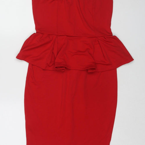 Mango Womens Red Viscose A-Line Size M Off the Shoulder Zip