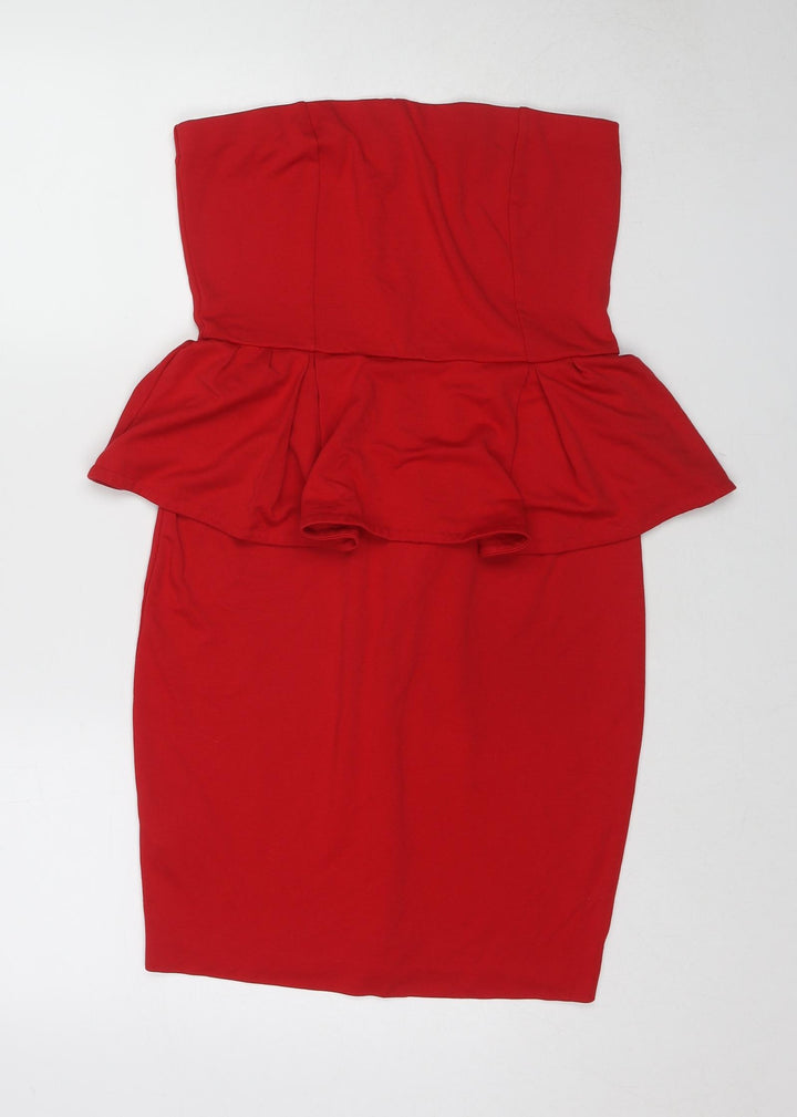 Mango Womens Red Viscose A-Line Size M Off the Shoulder Zip
