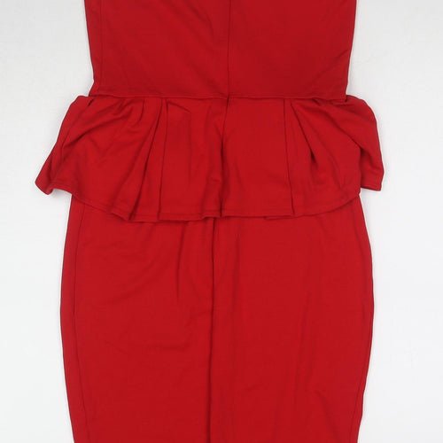 Mango Womens Red Viscose A-Line Size M Off the Shoulder Zip