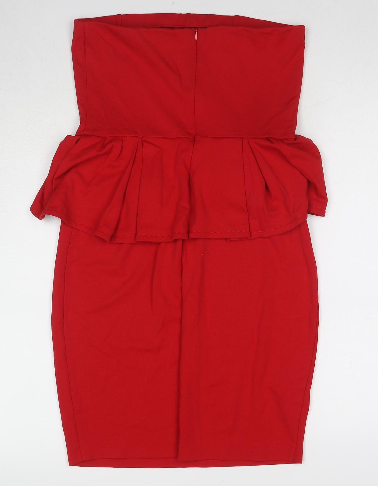Mango Womens Red Viscose A-Line Size M Off the Shoulder Zip