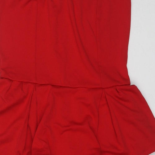Mango Womens Red Viscose A-Line Size M Off the Shoulder Zip