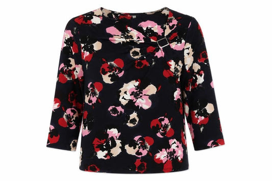Front view of Country Casuals women’s multicoloured floral polyester basic blouse, size L, round neck