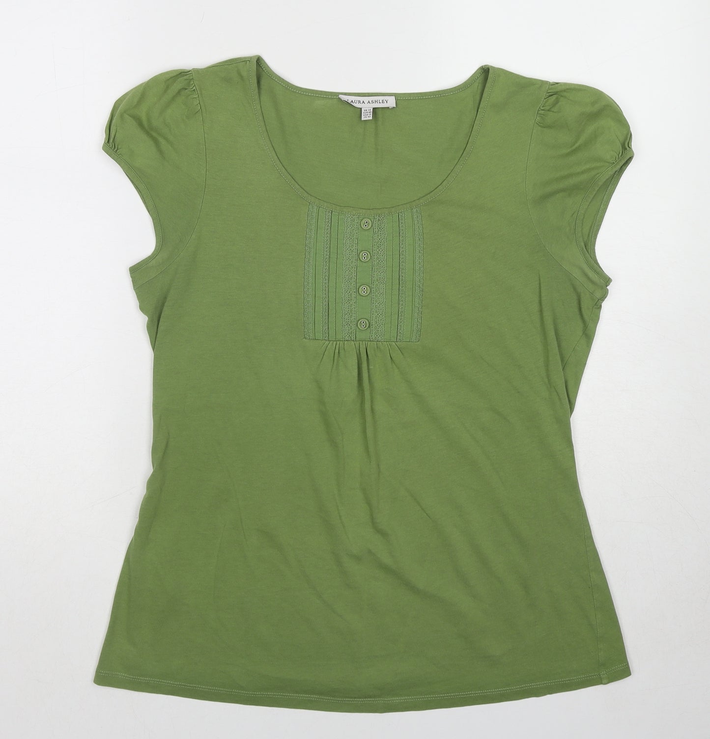Laura Ashley Womens Green Cotton Basic T-Shirt Size 14 Round Neck