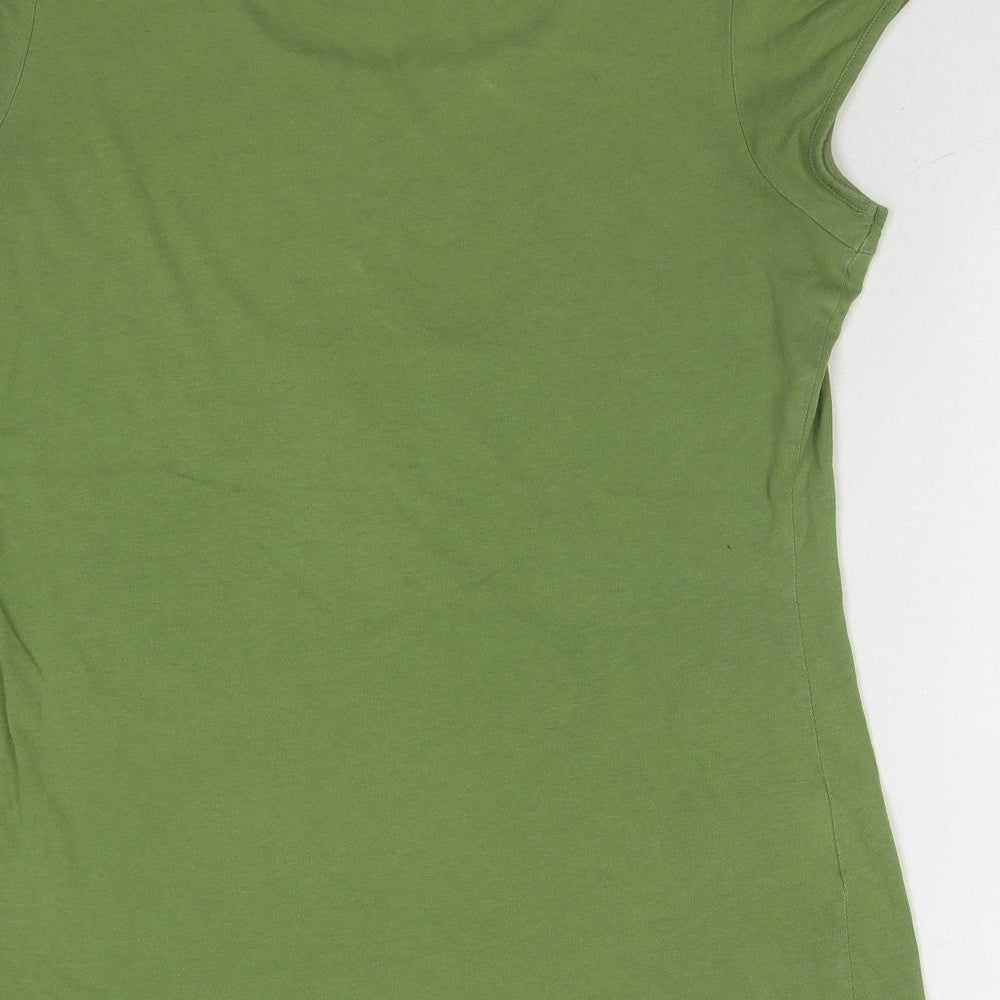 Laura Ashley Womens Green Cotton Basic T-Shirt Size 14 Round Neck