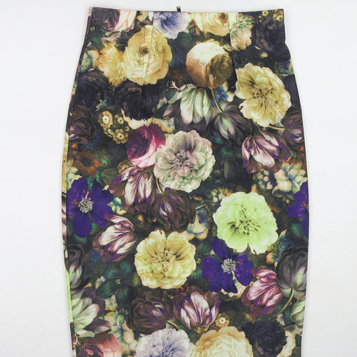 Darling Womens Multicoloured Floral Polyester Straight & Pencil Skirt Size S Zip